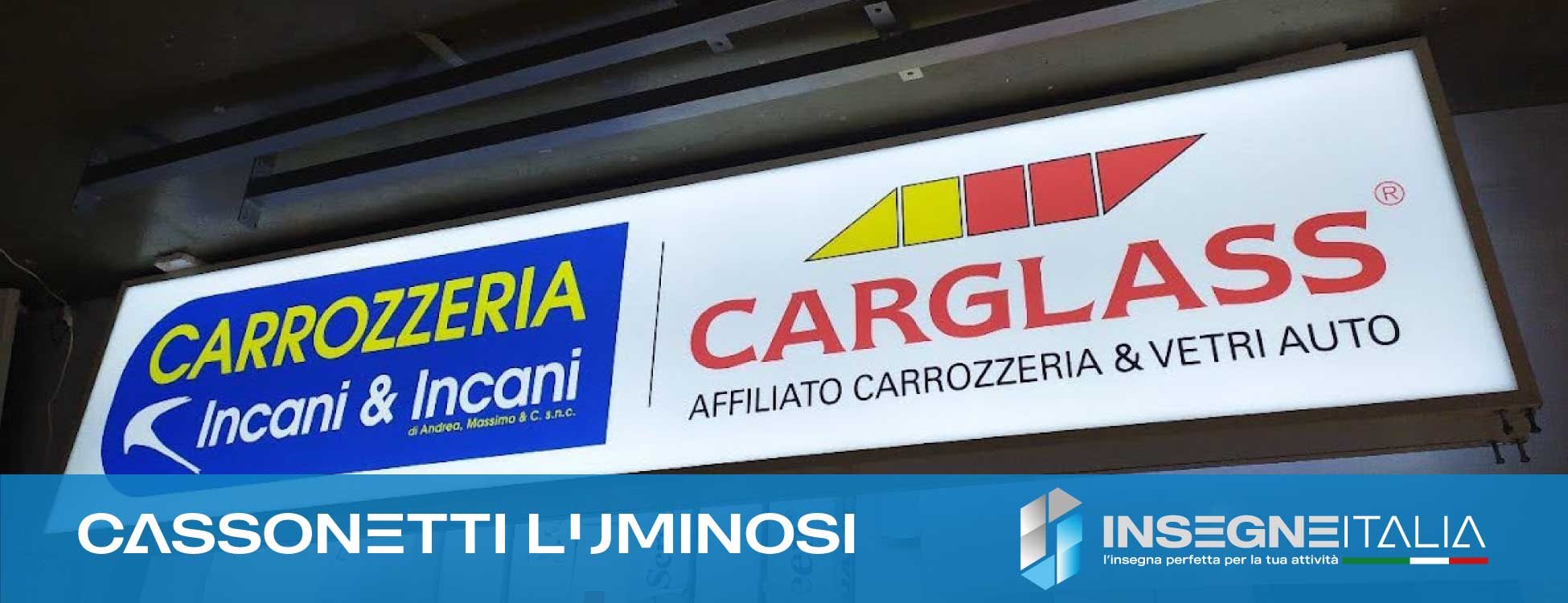 Cassonetto luminoso per carrozzeria e vetreria auto Carglass