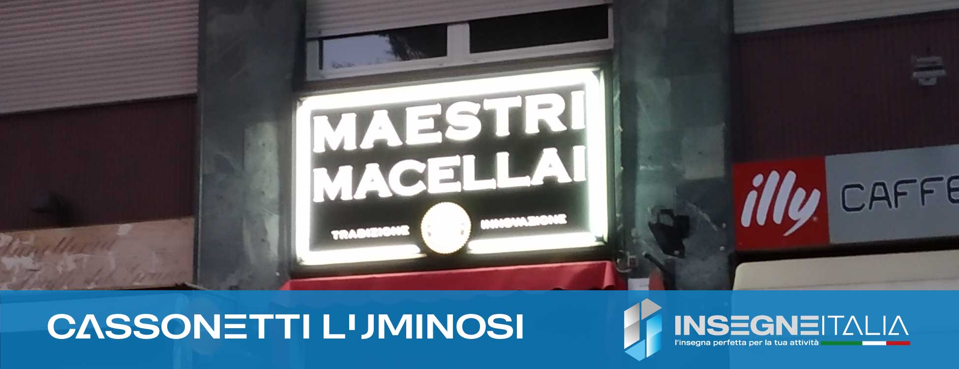 Insegna a cassonetto luminoso per macelleria "Maestri Macellai"