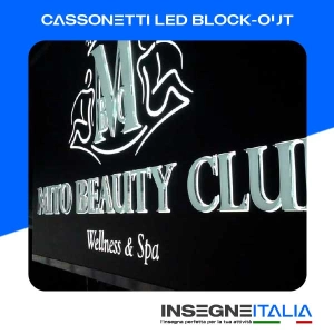 Cassonetto led a tecnologia block-out della scritta MITO BEAUTY CLUB Wellness & Spa