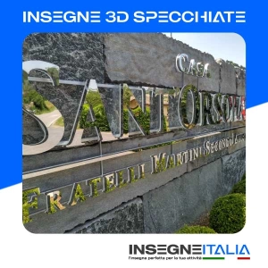 Insegna in alluminio specchiato della scritta Sant’Orsola Fratelli Martini