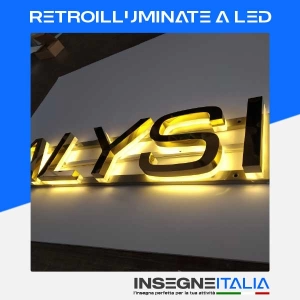 Insegna 3d in metallo dall’effetto dorato, della scritta ALYSI, con illuminazione posteriore a LED, luce calda